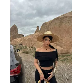 Madonna Yaka Bol Paça Pantolonlu Takım Siyah (Beden: S)