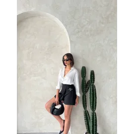 Kadın Tokalı Şort Etek Siyah S25449 (Beden: L)