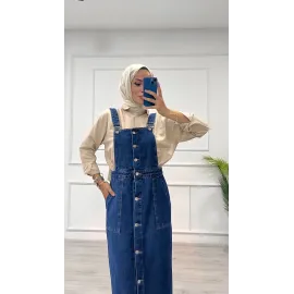 Etekli Salopet Enzim Süper Taş Yıkama Koyu Mavi D2521 (Beden: 38)