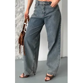 Baggy Kar Yıkama Eskitme Kahve Jeans Pantolon D2007 (Beden: 36)