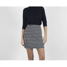 Kazaayağı Likralı Mini Etek Siyahbeyaz Renkli (Beden: 38)