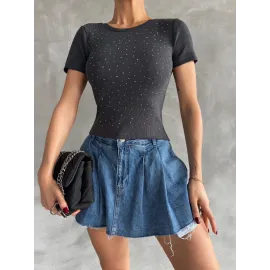 Önü Taşlı Antrasit Bluz S3512 (Beden: Standart)