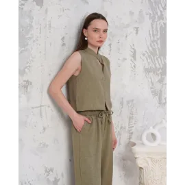 Broşlu Yelek Pantolon Takım Haki S255821 (Beden: S)