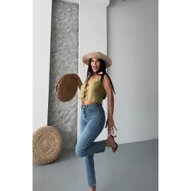 Mom Fit Bıyık Kar Yıkama Jeans Pantolon Koyu Mavi D2006 (Beden: 36)