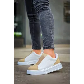 Kb-007  Kuback  Beyaz Bej Yüksek Taban Tek Bant Bağcıksız Günlük Erkek Ayakkabı (Numara: 42)