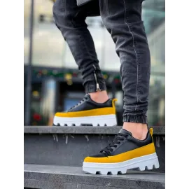 Kb-056 Kuback Siyah Sarı Detaylı Beyaz Yüksek Taban Günlük Spor Ayakkabı (Numara: 43)