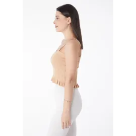 Yazlık Triko Crop Vizon (Beden: Standart)