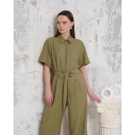 Kuşaklı Gömlek Yaka Salaş Tulum Haki S255822 (Beden: M)