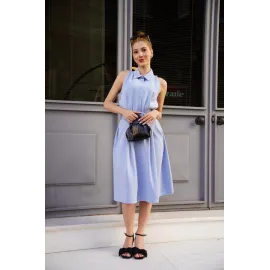 Gömlek Yaka Kemerli Elbise Mavi S255061 (Beden: Xl)