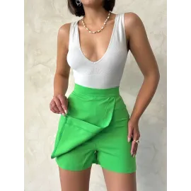 Kapaklı Şort Etek Yeşil S24901 (Beden: S)