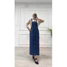 Etekli Salopet Enzim Süper Taş Yıkama Koyu Mavi D2521 (Beden: 38)