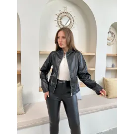 Mevsimlik Deri Ceket Siyah St255510 (Beden: S)