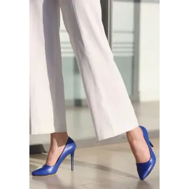Jilya Mavi Cilt Stiletto Ayakkabı (Numara: 39)