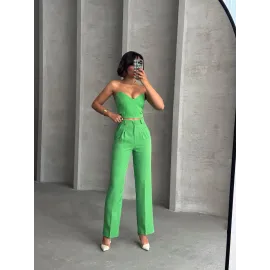 Palazzo Pantolonlu Alt Üst Takım Yeşil (Beden: M)
