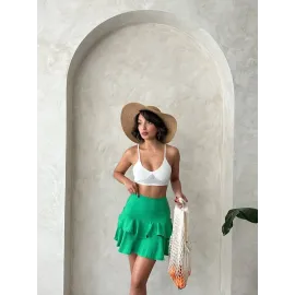 Valonlu Fırfırlı Etek Yeşil S24681 (Beden: S)