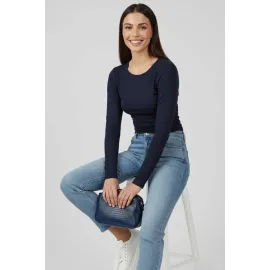 Yanı Büzgülü Bluz Lacivert T4322 (Beden: Xl)