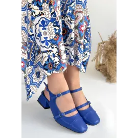 Doran Mavi Cilt Topuklu Ayakkabı (Numara: 39)