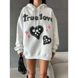 3 İplik Şardonlu Oversize True Baskılı Sweat Beyaz (Beden: M)