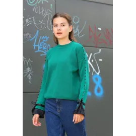 Boncuklu Bile Detaylı Kazak Petrol Yeşili (Beden: Standart)