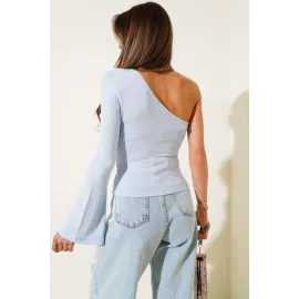 Tek Omuzlu Basic Bluz Mavi T4275 (Beden: S)