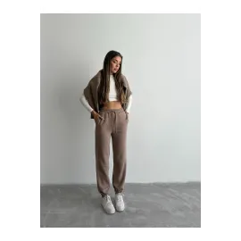 3 İplik Şardonlu Paça Lastikli Eşofman Vizon İs001 (Beden: L)