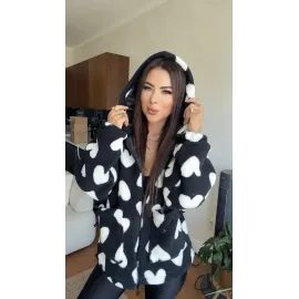 Kalpli Peluş Ceket İçi Astarlı Siyahbeyaz (Beden: Standart)