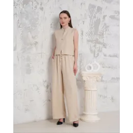 Broşlu Yelek Pantolon Takım Bej S255821 (Beden: L)