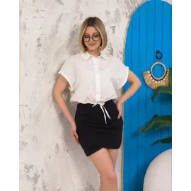 Sıfır Kollu Bağlamalı Crop Gömlek Beyaz S255359 (Beden: S)