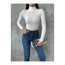 Balıkçı Yaka Dar Kesim Kaşkorse Kazak Beyaz (Beden: S)