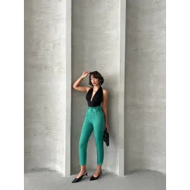 Kemerli Havuç Pantolon Yeşil (Beden: S)