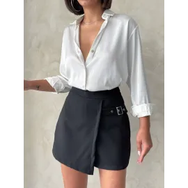 Kadın Tokalı Şort Etek Siyah S25449 (Beden: L)