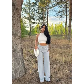 Fitilli Şardonlu Pantolon Gri A4058 (Beden: M)