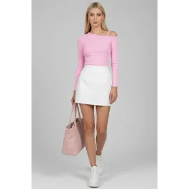 Tek Omuz İpli Bluz Pembe T4328 (Beden: Xl)