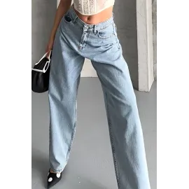 Baggy Kar Yıkama Buz Mavi Jeans Pantolon D2007 (Beden: 40)