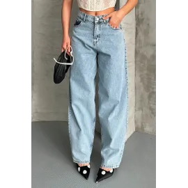 Baggy Kar Yıkama Buz Mavi Jeans Pantolon D2007 (Beden: 40)