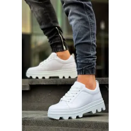 Kb-056 Kuback Beyaz Cilt Beyaz Yüksek Taban Günlük Spor Ayakkabı (Numara: 40)
