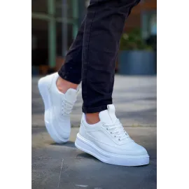 Kb-006 Kuback Beyaz Cilt  Yüksek Taban Bağcıklı Günlük Erkek Ayakkabı (Numara: 44)