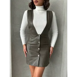 Deri Jile Elbise Haki W24796 (Beden: M)