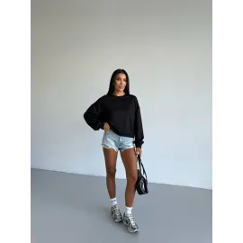 2 İplik Bisiklet Yaka Sweat Siyah F2339 (Beden: L)