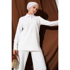 Gömlek Yaka Fitilli Salaş İkili Takım Beyaz T4300 (Beden: M)