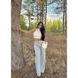 Fitilli Şardonlu Pantolon Gri A4058 (Beden: M)