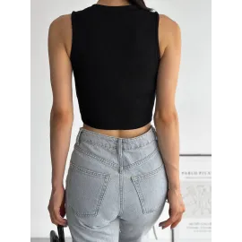 Fitilli Kaşkorse Yakası Zincirli Atlet Siyah (Beden: M)