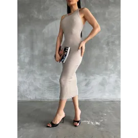 Halter Elbise Bej (Beden: Standart)