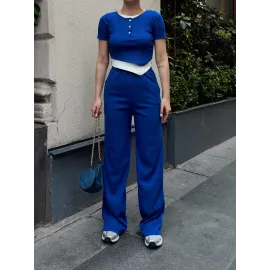 Düğme Yakalı Saks Alt Üst Takım S3943 (Beden: S)