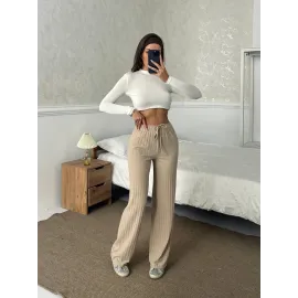 Fitilli Şardonlu Pantolon Bej A4058 (Beden: S)