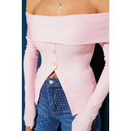 Madonna Yaka Düğmeli Bluz Pembe T4329 (Beden: L)