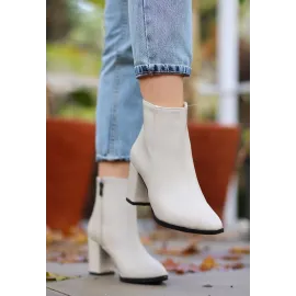 Biya Bej Cilt Topuklu Bot (Numara: 40)