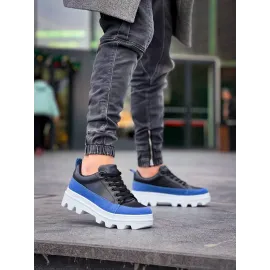 Kb-056 Kuback Siyah Mavi Detaylı Beyaz Yüksek Taban Günlük Spor Ayakkabı (Numara: 41)