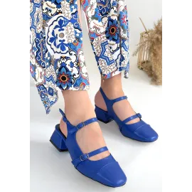 Doran Mavi Cilt Topuklu Ayakkabı (Numara: 39)