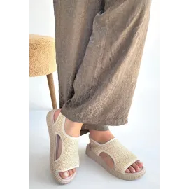 Wayi Bej Hasır Cilt Sandalet (Numara: 38)